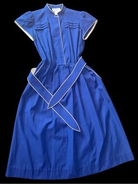 Vintage Leslie Fay Blue Union Pocket Dress